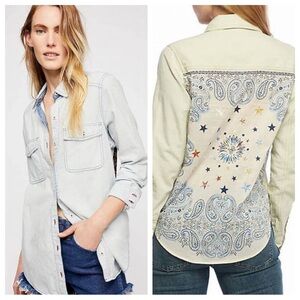 Free People Bandana Bandit Women’s Embroidered Stars Paisley Button Down Shirt S